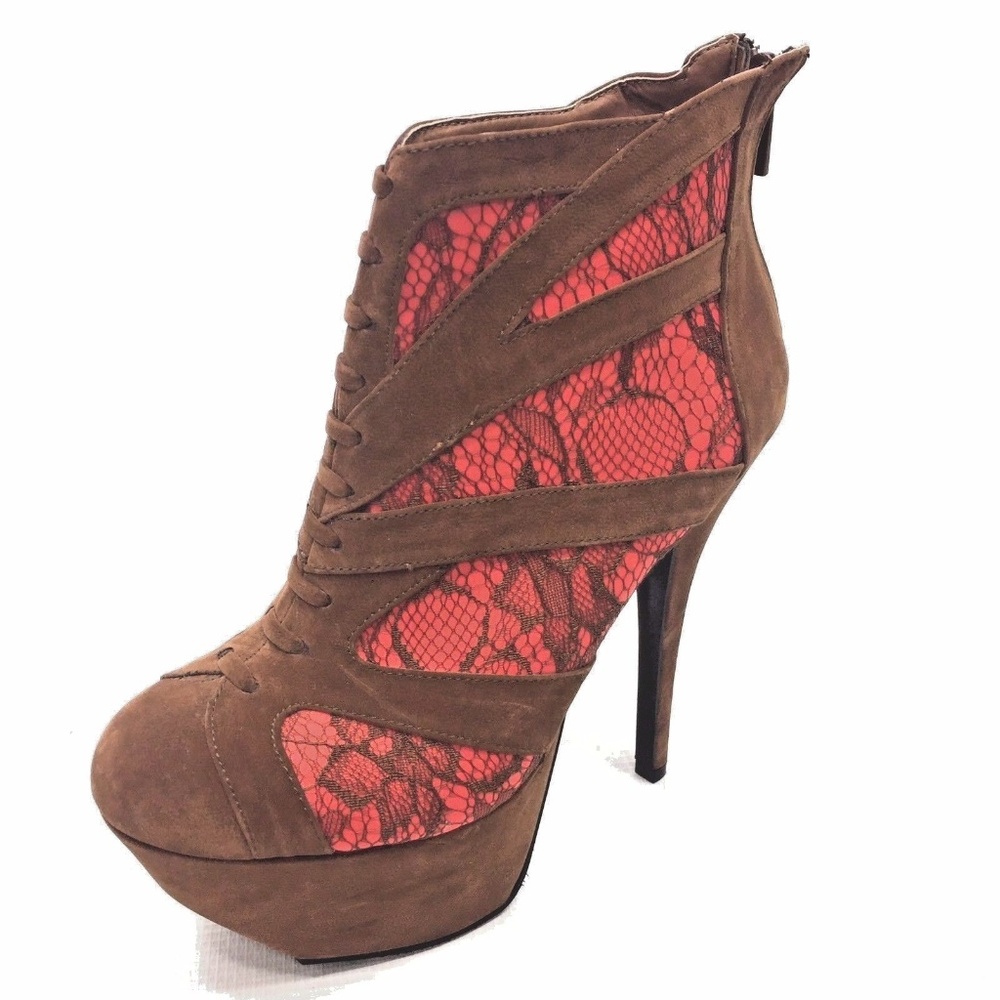 DOLLHOUSE Brown Zip Up Platform Stilettos 8 NEW
